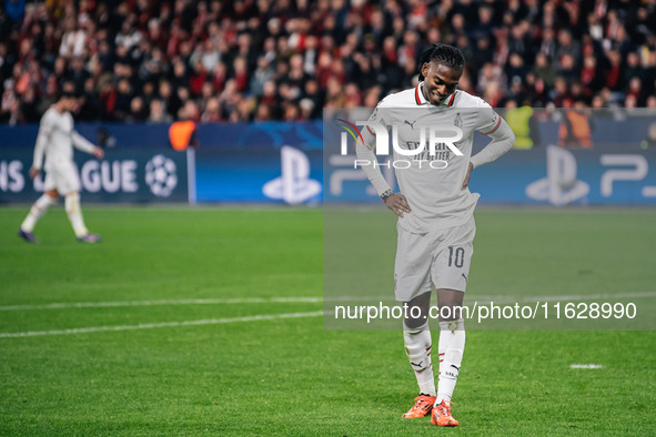 Rafael Leao of AC Milan looks on during the UEFA Champions League 2024/25 League Phase MD2 match between Bayer 04 Leverkusen and AC Milan at...