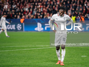 Rafael Leao of AC Milan looks on during the UEFA Champions League 2024/25 League Phase MD2 match between Bayer 04 Leverkusen and AC Milan at...