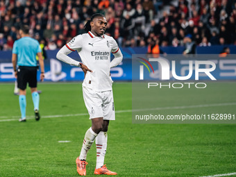 Rafael Leao of AC Milan looks on during the UEFA Champions League 2024/25 League Phase MD2 match between Bayer 04 Leverkusen and AC Milan at...