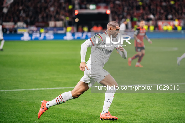 Alvaro Morata of AC Milan is in action during the UEFA Champions League 2024/25 League Phase MD2 match between Bayer 04 Leverkusen and AC Mi...