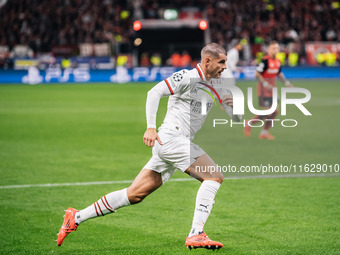 Alvaro Morata of AC Milan is in action during the UEFA Champions League 2024/25 League Phase MD2 match between Bayer 04 Leverkusen and AC Mi...