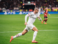 Alvaro Morata of AC Milan is in action during the UEFA Champions League 2024/25 League Phase MD2 match between Bayer 04 Leverkusen and AC Mi...