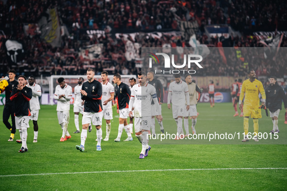 Players of AC Milan greet fans after the UEFA Champions League 2024/25 League Phase MD2 match between Bayer 04 Leverkusen and AC Milan at Ba...