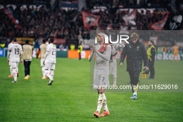 Alvaro Morata of AC Milan greets fans after the UEFA Champions League 2024/25 League Phase MD2 match between Bayer 04 Leverkusen and AC Mila...