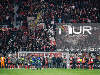 Players of Bayer 04 Leverkusen celebrate with fans after the UEFA Champions League 2024/25 League Phase MD2 match between Bayer 04 Leverkuse...