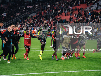 Players of Bayer 04 Leverkusen celebrate with fans after the UEFA Champions League 2024/25 League Phase MD2 match between Bayer 04 Leverkuse...