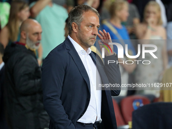 Hansi Flick coaches during the match between FC Barcelona and BSC Young Boys in the week 2 of the League Stage of the UEFA Champions League...