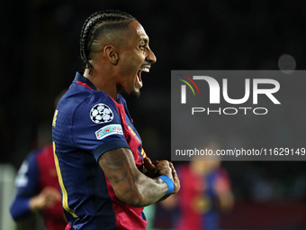 Raphinha Dias celebrates a goal during the match between FC Barcelona and BSC Young Boys in the week 2 of the League Stage of the UEFA Champ...