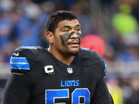 DETROIT,MICHIGAN-September 30: Detroit Lions offensive tackle Penei Sewell (58) is seen during the first half of an NFL football game betwee...