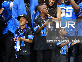 DETROIT,MICHIGAN-September 30: Former Detroit Lions wide receiver Calvin (“Megatron”) Johnson Jr. attends the ceremony honoring his inductio...