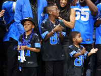 DETROIT,MICHIGAN-September 30: Former Detroit Lions wide receiver Calvin (“Megatron”) Johnson Jr. attends the ceremony honoring his inductio...