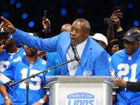 DETROIT,MICHIGAN-September 30: Former Detroit Lions player Lomas Brown speaks during the ceremony for the induction of former Detroit Lions...