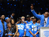 DETROIT,MICHIGAN-September 30: Former Detroit Lions player Lomas Brown speaks during the ceremony for the induction of former Detroit Lions...