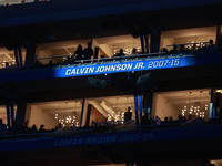 DETROIT,MICHIGAN-September 30: Former Detroit Lions wide receiver Calvin Johnson Jr.’s name is unveiled during the ceremony honoring his ind...