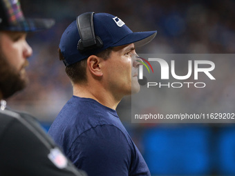 DETROIT,MICHIGAN-September 30: Seattle Seahawks head coach Mike Macdonald is seen during the second half of an NFL football game between the...