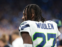 DETROIT,MICHIGAN-September 30: Seattle Seahawks cornerback Riq Woolen (27) is seen during the second half of an NFL football game between th...