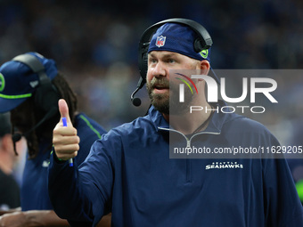 DETROIT,MICHIGAN-September 30: Seattle Seahawks assistant special teams Devin Fitzsimmins is seen during the second half of an NFL football...