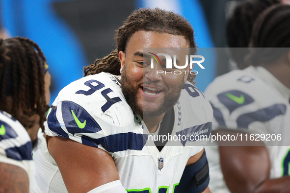 DETROIT,MICHIGAN-September 30: Seattle Seahawks defensive end Mike Morris (94) is seen during the second half of an NFL football game betwee...