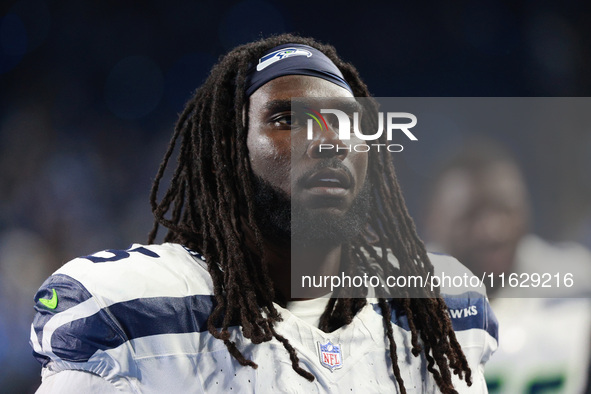 DETROIT,MICHIGAN-September 30: Seattle Seahawks defensive end Myles Adams (95) walks off the field after the conclusion of an NFL football g...