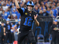 DETROIT,MICHIGAN-September 30: Detroit Lions quarterback Jared Goff (16) throws a pass during the first half of an NFL football game between...