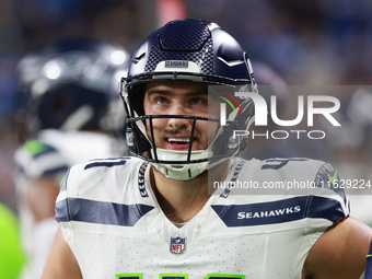 DETROIT,MICHIGAN-September 30: Seattle Seahawks long snapper Chris Stoll (41) is seen during the first half of an NFL football game between...