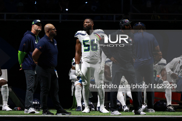 DETROIT,MICHIGAN-September 30: Seattle Seahawks linebacker Tyus Bowser (56) is seen during the first half of an NFL football game between th...