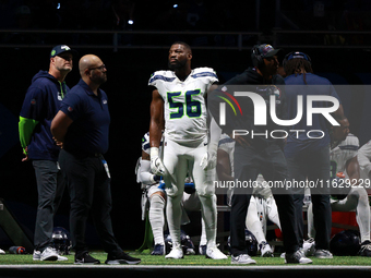 DETROIT,MICHIGAN-September 30: Seattle Seahawks linebacker Tyus Bowser (56) is seen during the first half of an NFL football game between th...