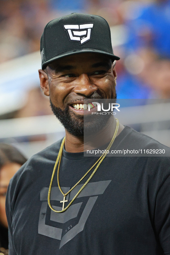 DETROIT,MICHIGAN-September 30: Former Detroit Lions player Calvin Johnson Jr. is seen during the first half of an NFL football game between...