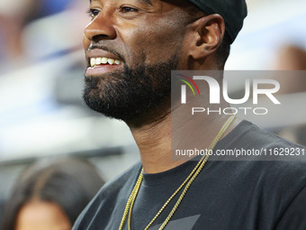 DETROIT,MICHIGAN-September 30: Former Detroit Lions player Calvin Johnson Jr. is seen during the first half of an NFL football game between...