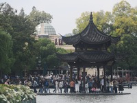 A large number of tourists visit the West Lake in Hangzhou, China, on October 2, 2024. (