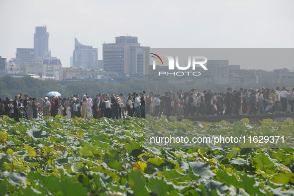 A large number of tourists visit the West Lake in Hangzhou, China, on October 2, 2024. 