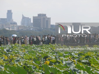 A large number of tourists visit the West Lake in Hangzhou, China, on October 2, 2024. (