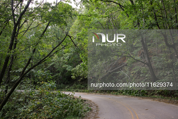 Storm damage from Hurricane Helene is seen in Asheville, North Carolina on October 1, 2024. 