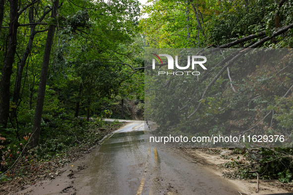 Storm damage from Hurricane Helene is seen in Asheville, North Carolina on October 1, 2024. 