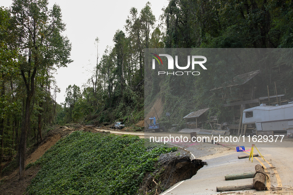 Storm damage from Hurricane Helene is seen in Asheville, North Carolina on October 1, 2024. 