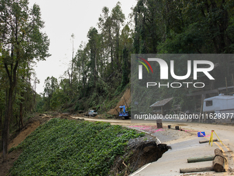 Storm damage from Hurricane Helene is seen in Asheville, North Carolina on October 1, 2024. (