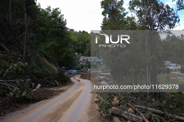 Storm damage from Hurricane Helene is seen in Asheville, North Carolina on October 1, 2024. 