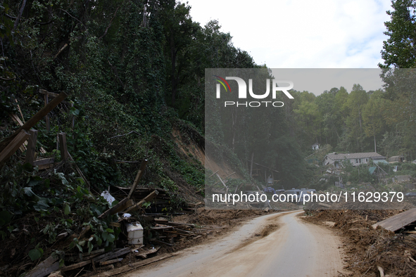 Storm damage from Hurricane Helene is seen in Asheville, North Carolina on October 1, 2024. 