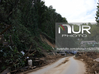 Storm damage from Hurricane Helene is seen in Asheville, North Carolina on October 1, 2024. (