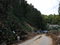 Storm damage from Hurricane Helene is seen in Asheville, North Carolina on October 1, 2024. (