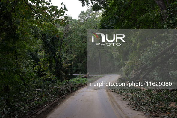 Storm damage from Hurricane Helene is seen in Asheville, North Carolina on October 1, 2024. 