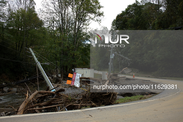 Storm damage from Hurricane Helene is seen in Asheville, North Carolina on October 1, 2024. 