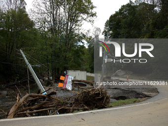 Storm damage from Hurricane Helene is seen in Asheville, North Carolina on October 1, 2024. (