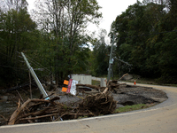 Storm damage from Hurricane Helene is seen in Asheville, North Carolina on October 1, 2024. (