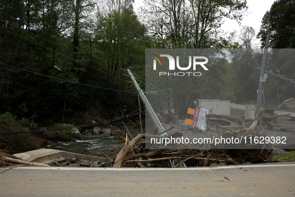 Storm damage from Hurricane Helene is seen in Asheville, North Carolina on October 1, 2024. 