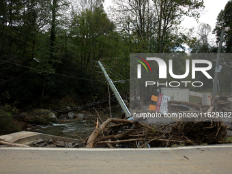 Storm damage from Hurricane Helene is seen in Asheville, North Carolina on October 1, 2024. (