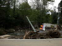 Storm damage from Hurricane Helene is seen in Asheville, North Carolina on October 1, 2024. (