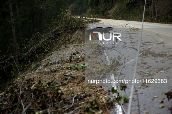 Storm damage from Hurricane Helene is seen in Asheville, North Carolina on October 1, 2024. 