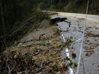 Storm damage from Hurricane Helene is seen in Asheville, North Carolina on October 1, 2024. (