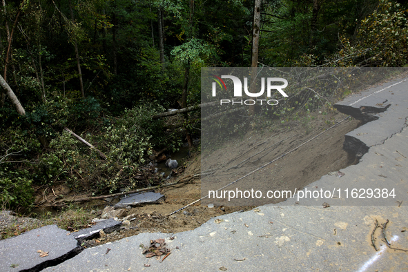 Storm damage from Hurricane Helene is seen in Asheville, North Carolina on October 1, 2024. 